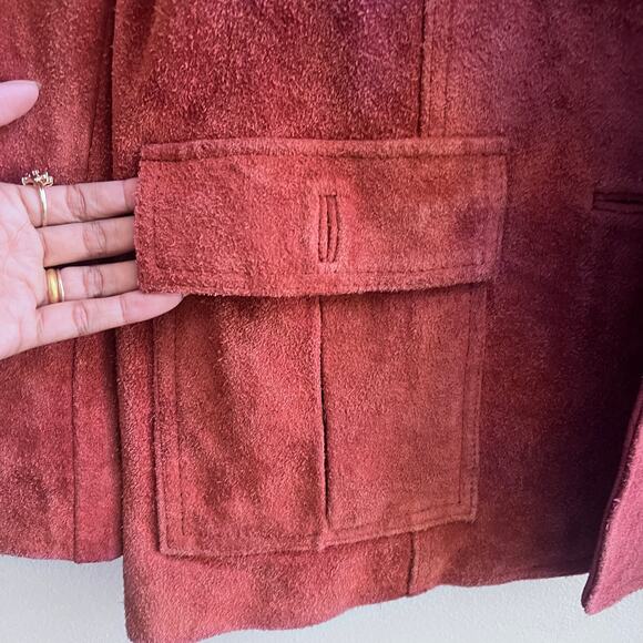 Vintage 100% Genuine Leather Suede Burgundy Red Women's Jacket Blazer Size 15/16 - Picture 12 of 12